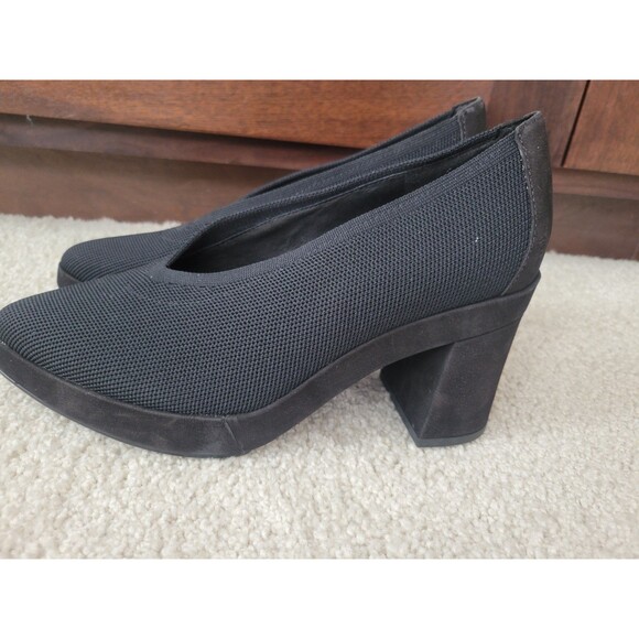 New EILEEN FISHER Gaby Knit PUMPS Platform Heels BLACK Women SIZE 7.5 - Picture 3 of 9